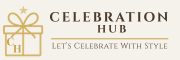 Celebration Hub logo with gold gift box and elegant typography for balloon decoration services